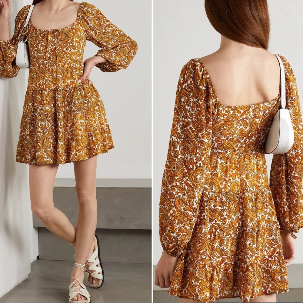 Faithfull the Brand Indira Tie-Detailed Paisley-Print Chiffon Mini Dress